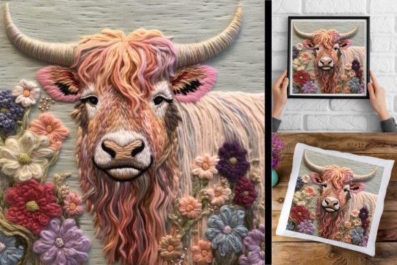3D Wool Embroidery-Highland Cow