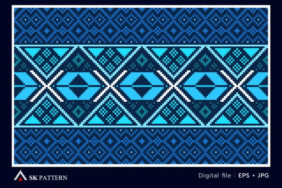 Blue Embroidery Ethnic Pattern Geometric Review